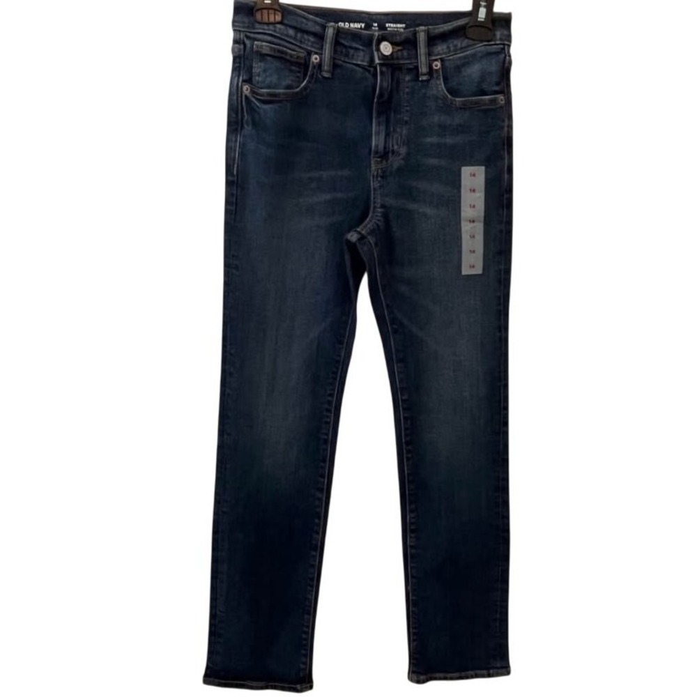 Old Navy Girls Straight Leg Built-In Flex Jeans 14 Plus Dark Wash Non-Distressed